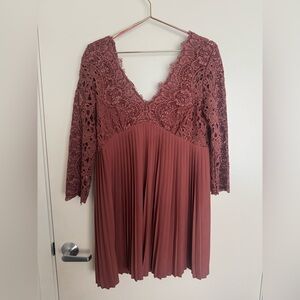Zara Red-Brown lace pleated dress